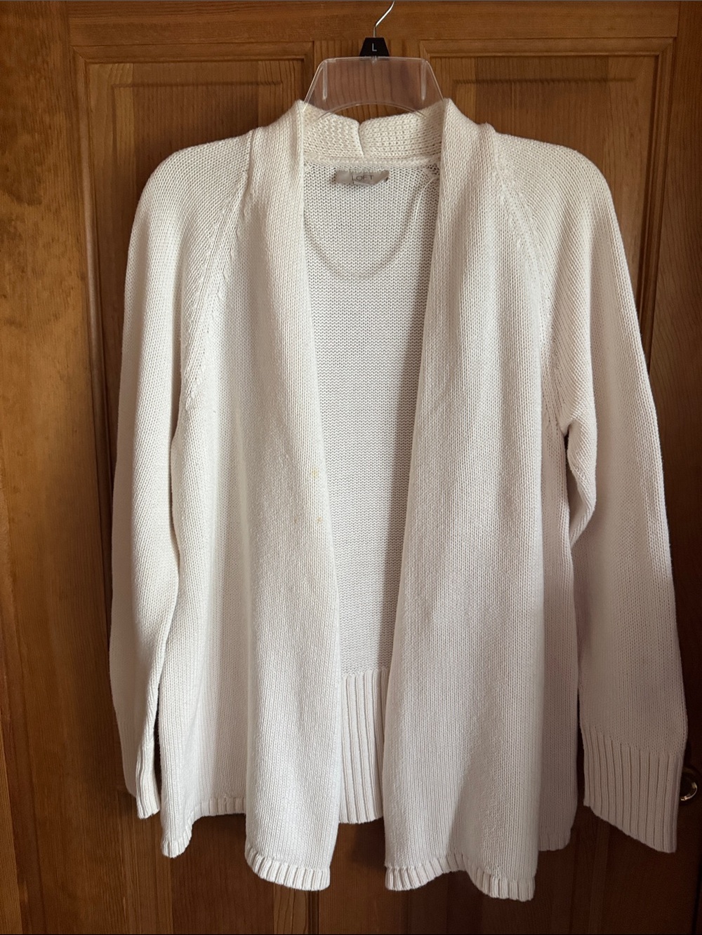 LOFT Cream Open-Front Knit Cardigan